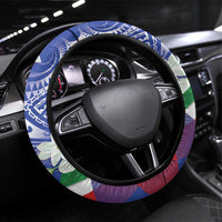 Philippines Flag Steering Wheel Cover Sampaguita Jasmine with Polynesian Tribal LT9 Universal Fit Blue - Polynesian Pride