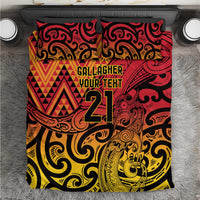 New Zealand Rangatira Custom Bedding Set Red and Gold Niho Taniwha Maori Tribal