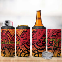 New Zealand Rangatira Custom 4 in 1 Can Cooler Tumbler Red and Gold Niho Taniwha Maori Tribal