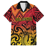 New Zealand Rangatira Custom Family Matching Off Shoulder Short Dress and Hawaiian Shirt Red and Gold Niho Taniwha Maori Tribal