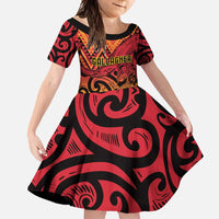 New Zealand Rangatira Custom Family Matching Summer Maxi Dress and Hawaiian Shirt Red and Gold Niho Taniwha Maori Tribal