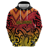 New Zealand Rangatira Custom Hoodie Red and Gold Niho Taniwha Maori Tribal