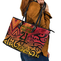 New Zealand Rangatira Custom Leather Tote Bag Red and Gold Niho Taniwha Maori Tribal