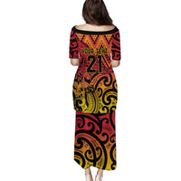 New Zealand Rangatira Custom Puletasi Red and Gold Niho Taniwha Maori Tribal