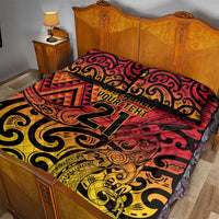 New Zealand Rangatira Custom Quilt Bed Set Red and Gold Niho Taniwha Maori Tribal