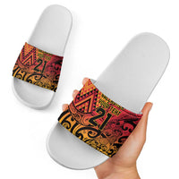 New Zealand Rangatira Custom Slide Sandals Red and Gold Niho Taniwha Maori Tribal - Polynesian Pride