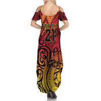 New Zealand Rangatira Custom Summer Maxi Dress Red and Gold Niho Taniwha Maori Tribal