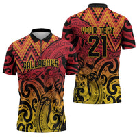 New Zealand Rangatira Custom Zipper Polo Shirt Red and Gold Niho Taniwha Maori Tribal - Polynesian Pride