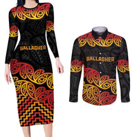 New Zealand Rugby Pacific Custom Couples Matching Long Sleeve Bodycon Dress and Long Sleeve Button Shirt Rangatira Maori Kowhaiwhai Pattern