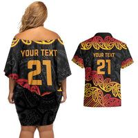New Zealand Rugby Pacific Custom Couples Matching Off Shoulder Short Dress and Hawaiian Shirt Rangatira Maori Kowhaiwhai Pattern