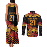 New Zealand Rugby Pacific Custom Couples Matching Tank Maxi Dress and Long Sleeve Button Shirt Rangatira Maori Kowhaiwhai Pattern