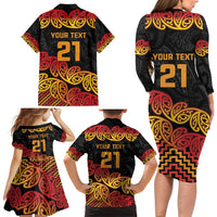 New Zealand Rugby Pacific Custom Family Matching Long Sleeve Bodycon Dress and Hawaiian Shirt Rangatira Maori Kowhaiwhai Pattern