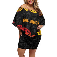 New Zealand Rugby Pacific Custom Family Matching Off Shoulder Short Dress and Hawaiian Shirt Rangatira Maori Kowhaiwhai Pattern