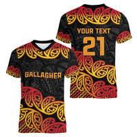 New Zealand Rugby Pacific Custom Women V-Neck T-Shirt Rangatira Maori Kowhaiwhai Pattern