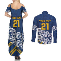 New Zealand Rugby Pacific Custom Couples Matching Summer Maxi Dress and Long Sleeve Button Shirt Kahupeka Maori Kowhaiwhai Pattern