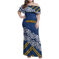 New Zealand Rugby Pacific Custom Family Matching Off Shoulder Maxi Dress and Hawaiian Shirt Kahupeka Maori Kowhaiwhai Pattern