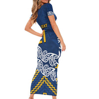 New Zealand Rugby Pacific Custom Short Sleeve Bodycon Dress Kahupeka Maori Kowhaiwhai Pattern