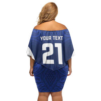 New Zealand Rugby Pacific Custom Family Matching Off Shoulder Short Dress and Hawaiian Shirt Kahurangi Auckland All Blue
