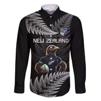 New Zealand Rugby Custom Family Matching Off The Shoulder Long Sleeve Dress and Hawaiian Shirt Glory Be To Black Silver-fern - Polynesian Pride