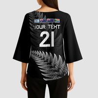 New Zealand Rugby Custom Kimono Sleeve Blouse Glory Be To Black Silver-fern - Polynesian Pride
