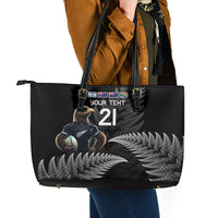 New Zealand Rugby Custom Leather Tote Bag Glory Be To Black Silver-fern - Polynesian Pride