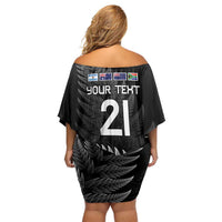 New Zealand Rugby Custom Off Shoulder Short Dress Glory Be To Black Silver-fern - Polynesian Pride