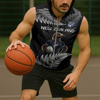 New Zealand Rugby Custom Sleeveless Zip Hoodie Glory Be To Black Silver-fern LT9 - Polynesian Pride