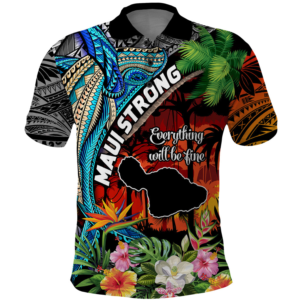 Hawaii Strong Maui Wildfire Polo Shirt Pray For Lahaina Maui LT9 Black - Polynesian Pride