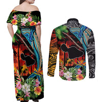 Personalised Hawaii Strong Maui Wildfire Couples Matching Off Shoulder Maxi Dress and Long Sleeve Button Shirts Pray For Lahaina Maui LT9 - Polynesian Pride
