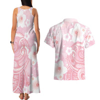 Japan Sakura Floral with Polynesian Vibe Couples Matching Tank Maxi Dress and Hawaiian Shirt
