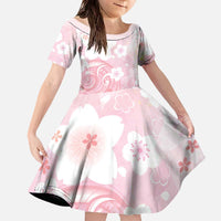 Japan Sakura Floral with Polynesian Vibe Family Matching Off The Shoulder Long Sleeve Dress and Hawaiian Shirt