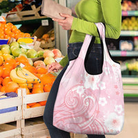 Japan Sakura Floral with Polynesian Vibe Grocery Bag LT9 - Polynesian Pride