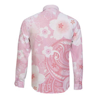 Japan Sakura Floral with Polynesian Vibe Long Sleeve Button Shirt