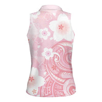 Japan Sakura Floral with Polynesian Vibe Women Sleeveless Polo Shirt