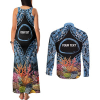 Personalised Nukuoro Micronesia Atoll Couples Matching Tank Maxi Dress and Long Sleeve Button Shirt with Pacific Coral Reef