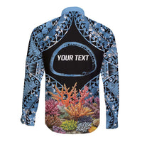 Personalised Nukuoro Micronesia Atoll Long Sleeve Button Shirt with Pacific Coral Reef