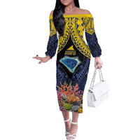 Tokelau Atafu Atoll Personalised Family Matching Off The Shoulder Long Sleeve Dress and Hawaiian Shirt Pacific Coral Reef Vibe