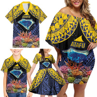 Tokelau Atafu Atoll Personalised Family Matching Off Shoulder Short Dress and Hawaiian Shirt Pacific Coral Reef Vibe