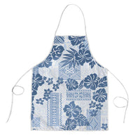 Vintage Hawaii Apron Hibiscus Tapa Tribal With Hawaiian Quilt Pattern Blue - Polynesian Pride