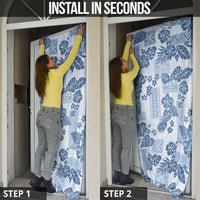 Vintage Hawaii Door Cover Hibiscus Tapa Tribal With Hawaiian Quilt Pattern Blue - Polynesian Pride