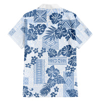 Vintage Hawaii Family Matching Long Sleeve Bodycon Dress and Hawaiian Shirt Hibiscus Tapa Tribal With Hawaiian Quilt Pattern Blue LT9 - Polynesian Pride