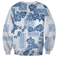 Vintage Hawaii Sweatshirt Hibiscus Tapa Tribal With Hawaiian Quilt Pattern Blue LT9 - Polynesian Pride