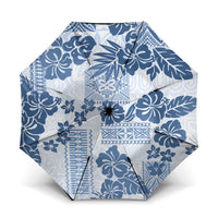 Vintage Hawaii Umbrella Hibiscus Tapa Tribal With Hawaiian Quilt Pattern Blue - Polynesian Pride