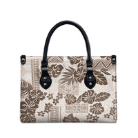 Vintage Hawaii Leather Bag Hibiscus Tapa Tribal With Hawaiian Quilt Pattern Gold - Polynesian Pride