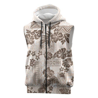 Vintage Hawaii Sleeveless Zip Hoodie Hibiscus Tapa Tribal With Hawaiian Quilt Pattern Gold - Polynesian Pride