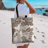 Vintage Hawaii Tote Bag Hibiscus Tapa Tribal With Hawaiian Quilt Pattern Gold - Polynesian Pride