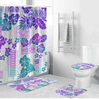 Vintage Hawaii Bathroom Set Hibiscus Tapa Tribal With Hawaiian Quilt Pattern Purple - Polynesian Pride