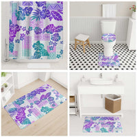 Vintage Hawaii Bathroom Set Hibiscus Tapa Tribal With Hawaiian Quilt Pattern Purple - Polynesian Pride