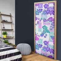 Vintage Hawaii Door Cover Hibiscus Tapa Tribal With Hawaiian Quilt Pattern Purple - Polynesian Pride