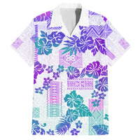 Vintage Hawaii Family Matching Off Shoulder Short Dress and Hawaiian Shirt Hibiscus Tapa Tribal With Hawaiian Quilt Pattern Purple LT9 Dad's Shirt - Short Sleeve Purple - Polynesian Pride